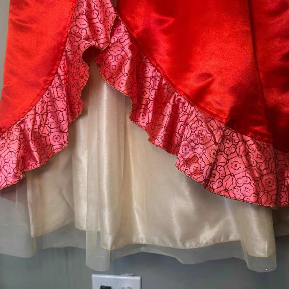 Disney Store Elena of Avalor Costume Dress Red Satin Gold Belt Girls Size 7/8